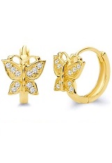 stunning small gold butterfly CZ baby huggie hoop earrings
